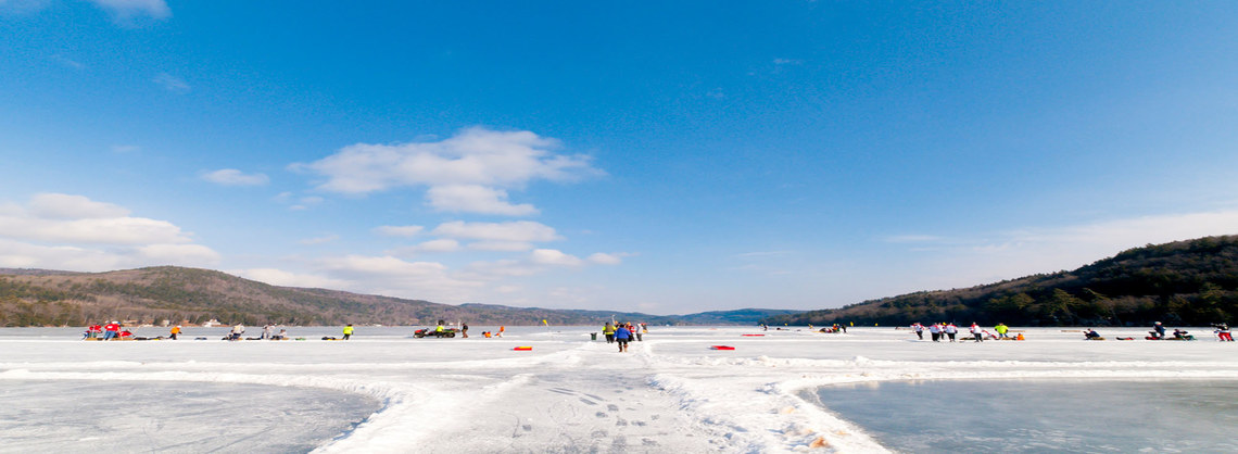 Panoramic of Lake Morey Resort Pond Hockey Rinks