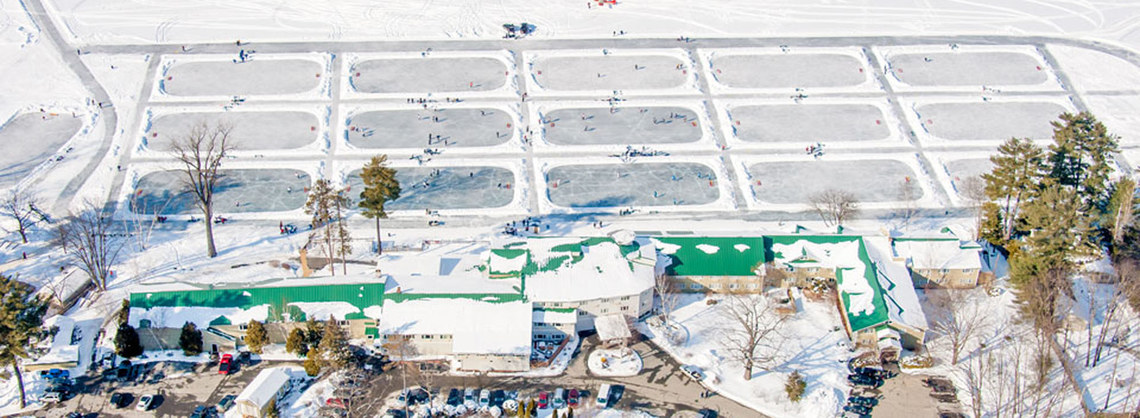 Aerial View of Lake Morey Resort Pond Hockey Rinks
