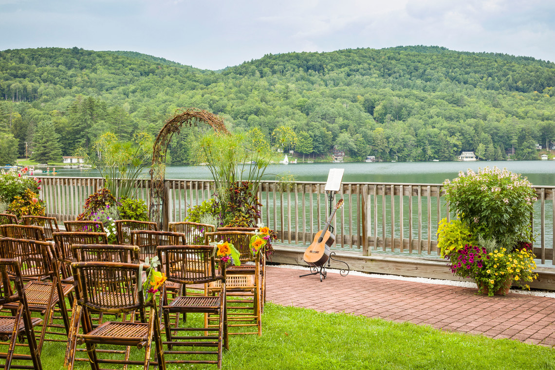 Wedding setup overlooking lake