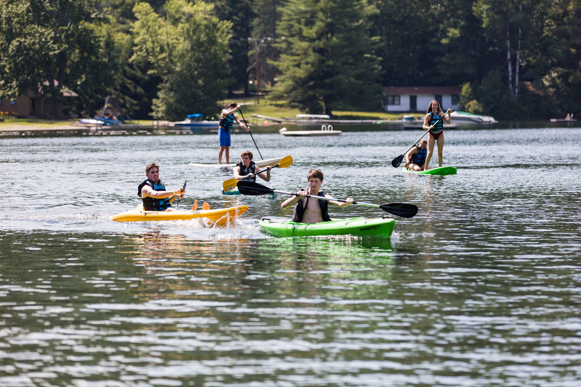People kayaking on lake
